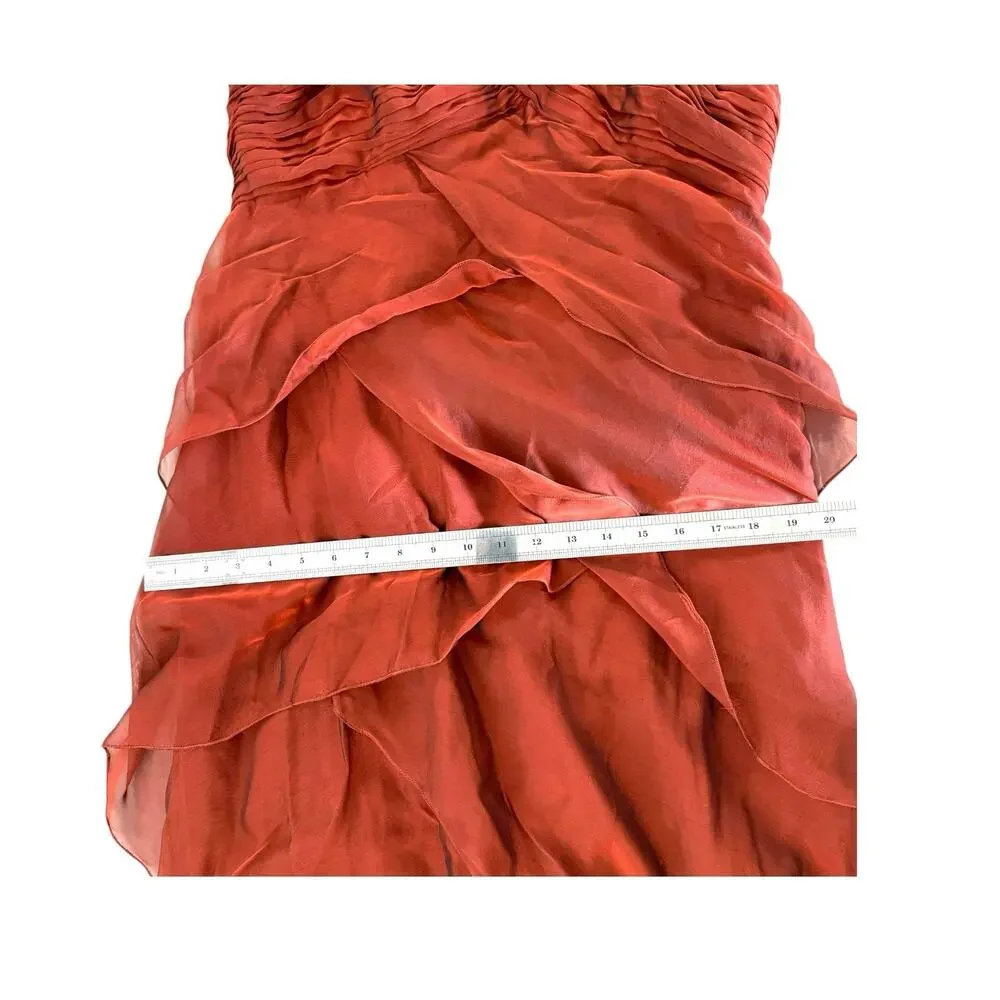 Vtg Shawn Ray Fons Strapless Tiered Ruffle Silk Evening Gown Ruffle Terracotta